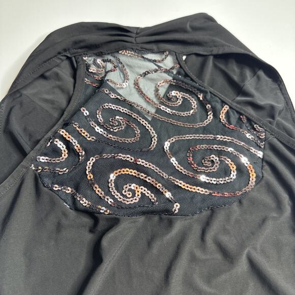 Y2K Black Halter Top Mesh Sequin Swirl Backless Goth Glam Stretchy XS/S Club - Picture 9 of 11